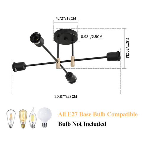 Lustre Spoutnik Moderne,Suspension Industrielle à 4 Lumières,Plafonnier Semi-encastré E27 pour Salle à Manger, Salon, Cuisine, Bureau, Café, Restaurant(ampoule non incluse)