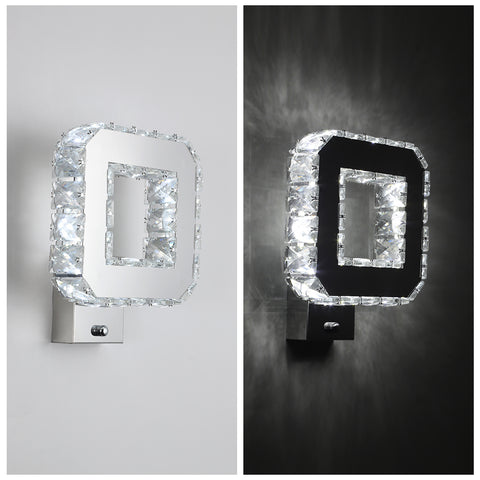 Applique Murale Cristal Intérieur 12W 1080lm Lampe Murale en Cristal LED Moderne Décoration Luminaire Mural pour Chambre à Coucher Salle à Manger Foyer Blanc Froid 6000K