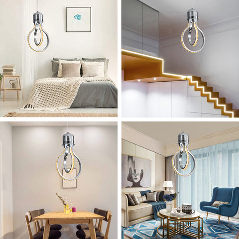 Lustre Moderne,Plafonnier Cristal LED 21w 3000k,Suspension Luminaire en Aluminium pour Chambre Cuisine Salle à Manger Bar Comptoir Couloir Hall d'Exposition,Réglable en Hauteur