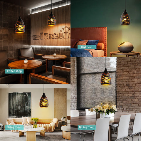 Moderne LED Suspension Luminaire, Lustre Industriel en Creux Sculpté, Lampe de Plafond en Métal Cage Pendentif Abat-Jour Noir E27 Lampe pour Salon Cuisine Couloir Restaurant Loft Café Bar