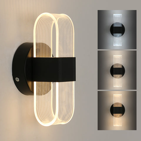 Applique Murale LED, Dimmable Lampe LED Murale Moderne, Noir Ovale 10W Acrylique Lampe Murale Interieur pour Chambre Chevet Couloir Salon Salle, 3000-6500K