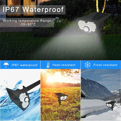 2 Pack Lampe Solaire Exterieur, Lampe de jardin solaire avec détecteur de mouvement, 30 LED Blanc Froid 6100-6800K 650LM Spot Solaire Extérieur IP67 Etanche clairage 3 modes, pour Cour, Allée, Chemin