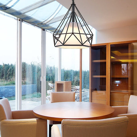 Industriel Suspension Luminaire,Lustre Industriel Vintage en Forme de Diamant,Lampe de Plafond en Métal pour Restaurant Salon, Noir