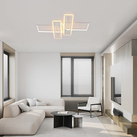 Plafoniera Lampadario LED Dimmerabile con Telecomando, Moderna Lampada Da Soffitto Quadrata A 3 Strati 50W Acrilico Montaggio A Incasso Plafoniere per Sala da Pranzo Soggiorno Cucina Ufficio