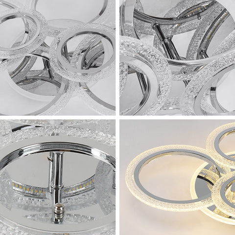 Plafonnier LED Moderne, 60W Lustre de Plafond Design à 4 Anneaux, Lampe de Plafond en Acrylique bulle transparente , pour salon, chambre, cuisine, couloir, balcon, blanc chaud 3000k