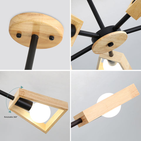 Suspension Bois , De Salon Lustre Lampe Luminaire pour éclairage Intérieur, Bois Cinq Lumières Géométrique Pendentif Lumières pour 5 Ampoules E27 (Sans Ampoule)