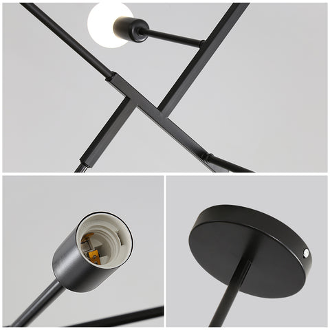 Lustre Industriel Vintage Base E27, Plafonnier Moléculaire Spoutnik à 5 Lumières, Suspension d'intérieur en Métal Géométrique Semi-Encastré pour Salon, Chambre, Salle à Manger et Cuisine (Noir)