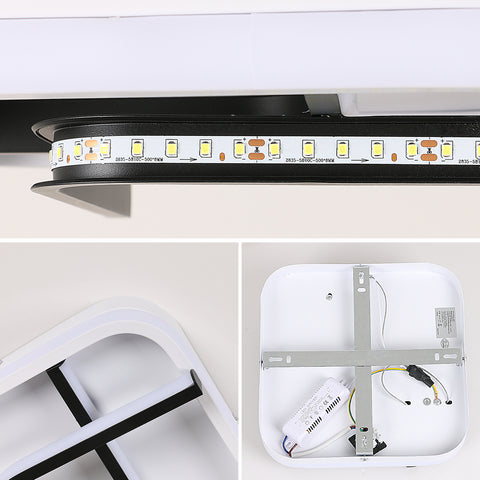 Plafonnier Carré Moderne, 24CM Noir Et Blanc Plafonnier Led à Géométrie, 23W 6000K Lumière Blanche Froide Plafonnier Led Acrylique, pour Chambre Salon Couloir Balcon