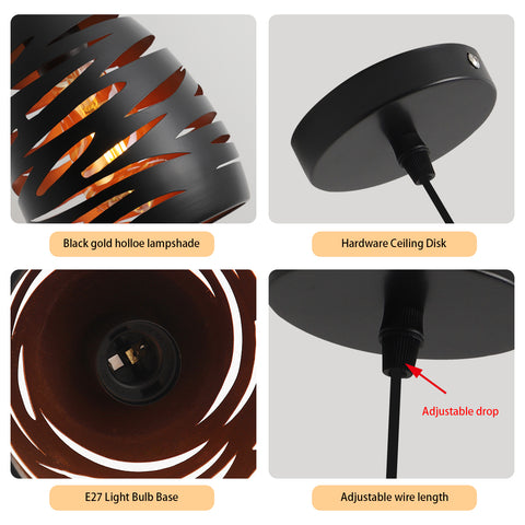 Moderne LED Suspension Luminaire, Lustre Industriel en Creux Sculpté, Lampe de Plafond en Métal Cage Pendentif Abat-Jour Noir E27 Lampe pour Salon Cuisine Couloir Restaurant Loft Café Bar