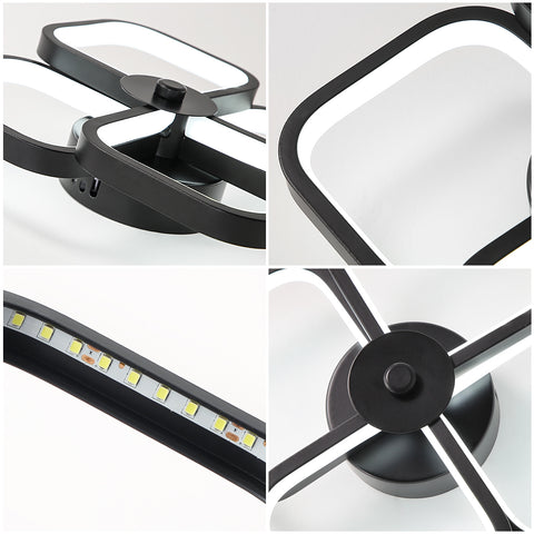 Plafonnier Led, Rectangulaire Moderne Métal Acrylique Lampe de Plafond 32W Lustre Plafonnier, Dia 24CM Plafonnier Bureau pour Chambre à Coucher, Salon, Salle à Manger, Couloir Noir