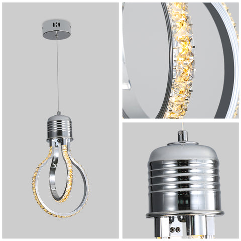 Lustre Moderne,Plafonnier Cristal LED 21w 3000k,Suspension Luminaire en Aluminium pour Chambre Cuisine Salle à Manger Bar Comptoir Couloir Hall d'Exposition,Réglable en Hauteur