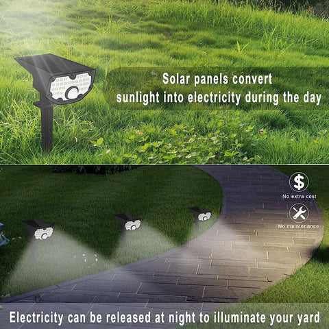 2 Pack Lampe Solaire Exterieur, Lampe de jardin solaire avec détecteur de mouvement, 30 LED Blanc Froid 6100-6800K 650LM Spot Solaire Extérieur IP67 Etanche clairage 3 modes, pour Cour, Allée, Chemin