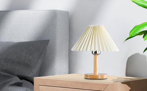 Lampe de bureau, Lampe de table plissée en bois E27, Mini lumière d'ambiance créative pour chambre à coucher