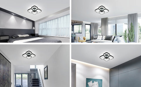 Plafonnier Led, Rectangulaire Moderne Métal Acrylique Lampe de Plafond 32W Lustre Plafonnier, Dia 24CM Plafonnier Bureau pour Chambre à Coucher, Salon, Salle à Manger, Couloir Noir