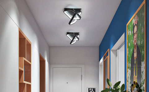 Plafonnier LED moderne 24W, Lampe de Plafond en forme de 2 Oblique Carré en Aluminium, Luminaire Plafonnier Noir Metal, Pour Balcon D'entrée de Couloir, Lumière Blanche froide/6500K