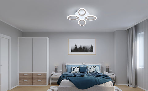 Plafonnier Dimmable Moderne LED 40W, Lampe de Plafond Design Forme Fleur, Lustre Pétale en Métal Acrylique Avec Télécommande Convient pour Chambres, Escaliers, Couloirs, Balcons, Allées (4 Lumières)