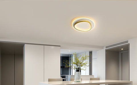 Plafonnier LED Moderne, 40W 2700-6500K Dimmable LED Lampe de Plafond avec Télécommande, Éclairage de Plafond Rond Semi-Encastré pour Chambre, Salon, Bureau, Salle d'Étude (Ø40CM, Blanc et Or)