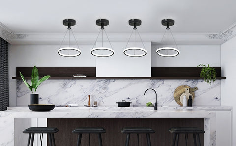 Modern Led Suspension Anneau 32W Suspension de Table à Manger à Led Moderne Lustre Acrylique Led, 220V, 22CM Lustre Led Plafonnier pour Salon, Salle à Manger, Couloir, Café, Comptoir de Bar, Noir