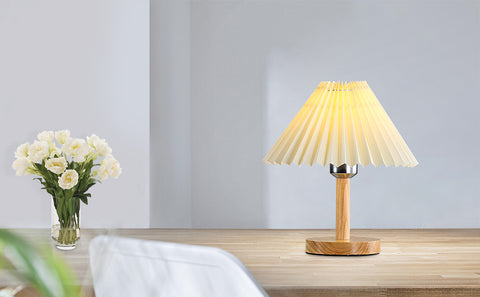Lampe de bureau, Lampe de table plissée en bois E27, Mini lumière d'ambiance créative pour chambre à coucher