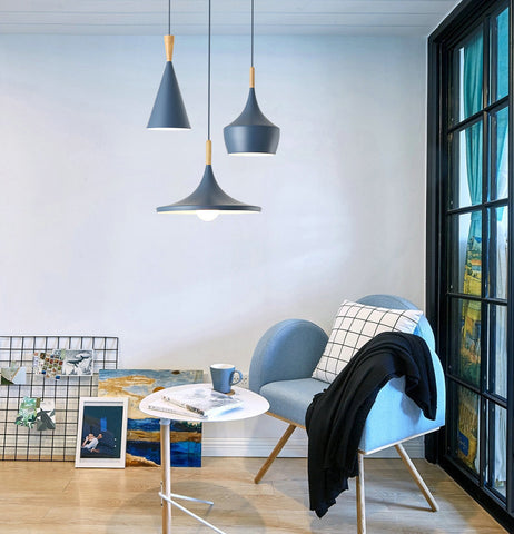 Suspension Bois Lustre E27 Base Pour salon chambre à coucher salle à manger bureau Bar Café Bleu