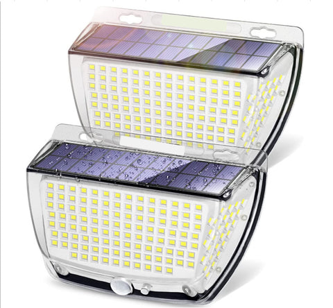 2 pièces Applique solaire Extérieur 160 LED Détecteur de Mouvement Lampe murale LED Blanc Froid 6000K Pour Cour Jardin Couloir Terrasse Proche Mur Pathway Patio Villa