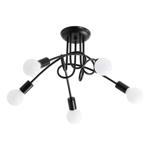 Plafonnier Industriel, Edison 5-Lumières Metal Lustre, Rétro Plafond Éclairage, Noir Plafond Lampes, pour Salon Chambre Cuisine
