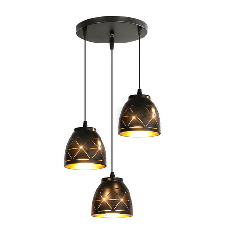 3 Lampes Suspension Rétro, Lustre Industriel en Creux Sculpté, E27 Lampe de Plafond Vintage en Metal, Eclairage pour Salon Cuisine Couloir Restaurant Loft Café Bar