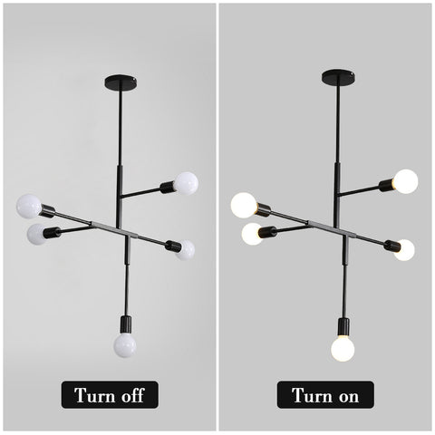 Lustre Industriel Vintage Base E27, Plafonnier Moléculaire Spoutnik à 5 Lumières, Suspension d'intérieur en Métal Géométrique Semi-Encastré pour Salon, Chambre, Salle à Manger et Cuisine (Noir)