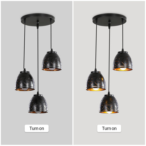 3 Lampes Suspension Rétro, Lustre Industriel en Creux Sculpté, E27 Lampe de Plafond Vintage en Metal, Eclairage pour Salon Cuisine Couloir Restaurant Loft Café Bar