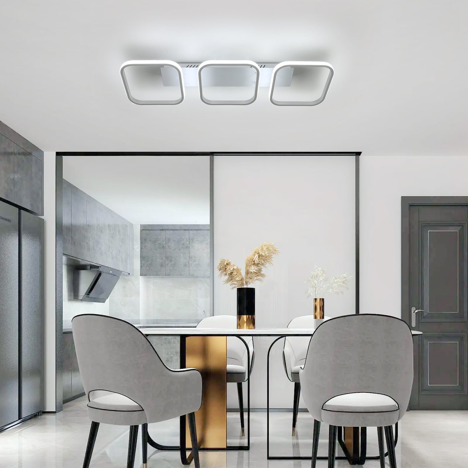 Plafonnier LED 45W, Plafonnier Géométrique Simple, Plafonnier Créatif Carré en Métal