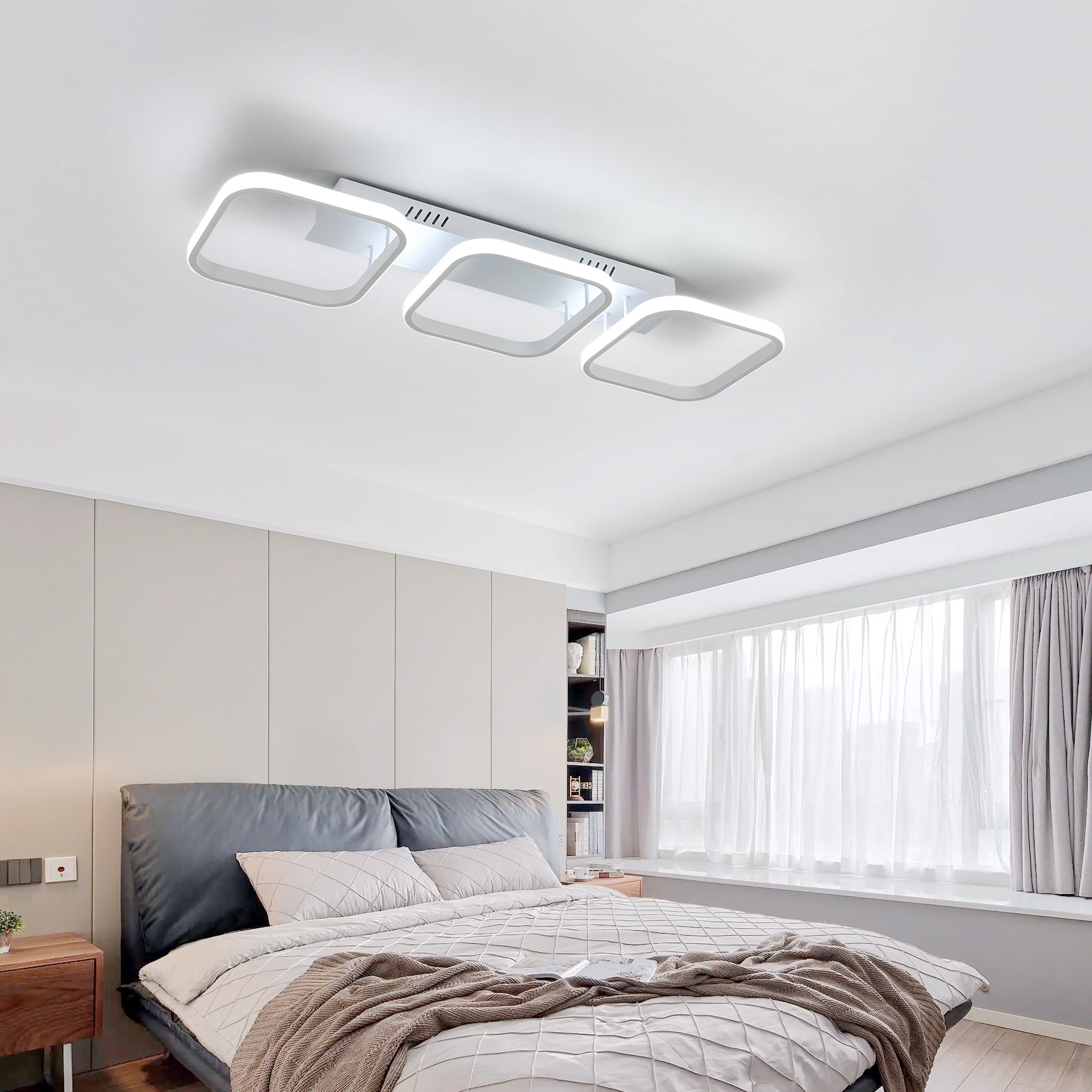 Plafonnier LED 45W, Plafonnier Géométrique Simple, Plafonnier Créatif Carré en Métal
